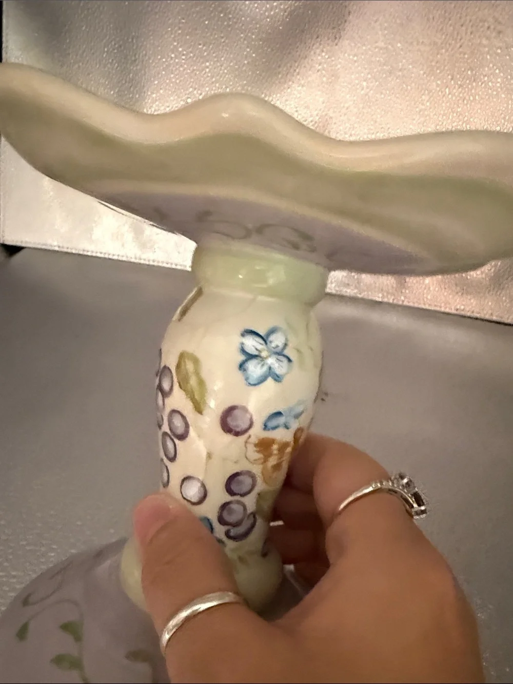 Hand-Painted Floral Ceramic Pillar Candle Holder in Soft Pastels